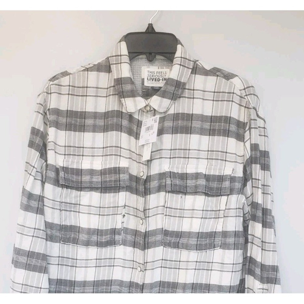 American Eagle Mens Long Sleeve Pearl Button Up Shirt Size S Plaid Flannel NWT